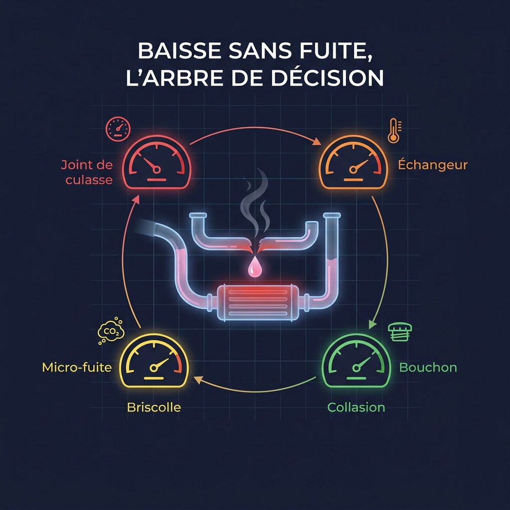 Infographie : liquide de refroidissement baisse sans fuite